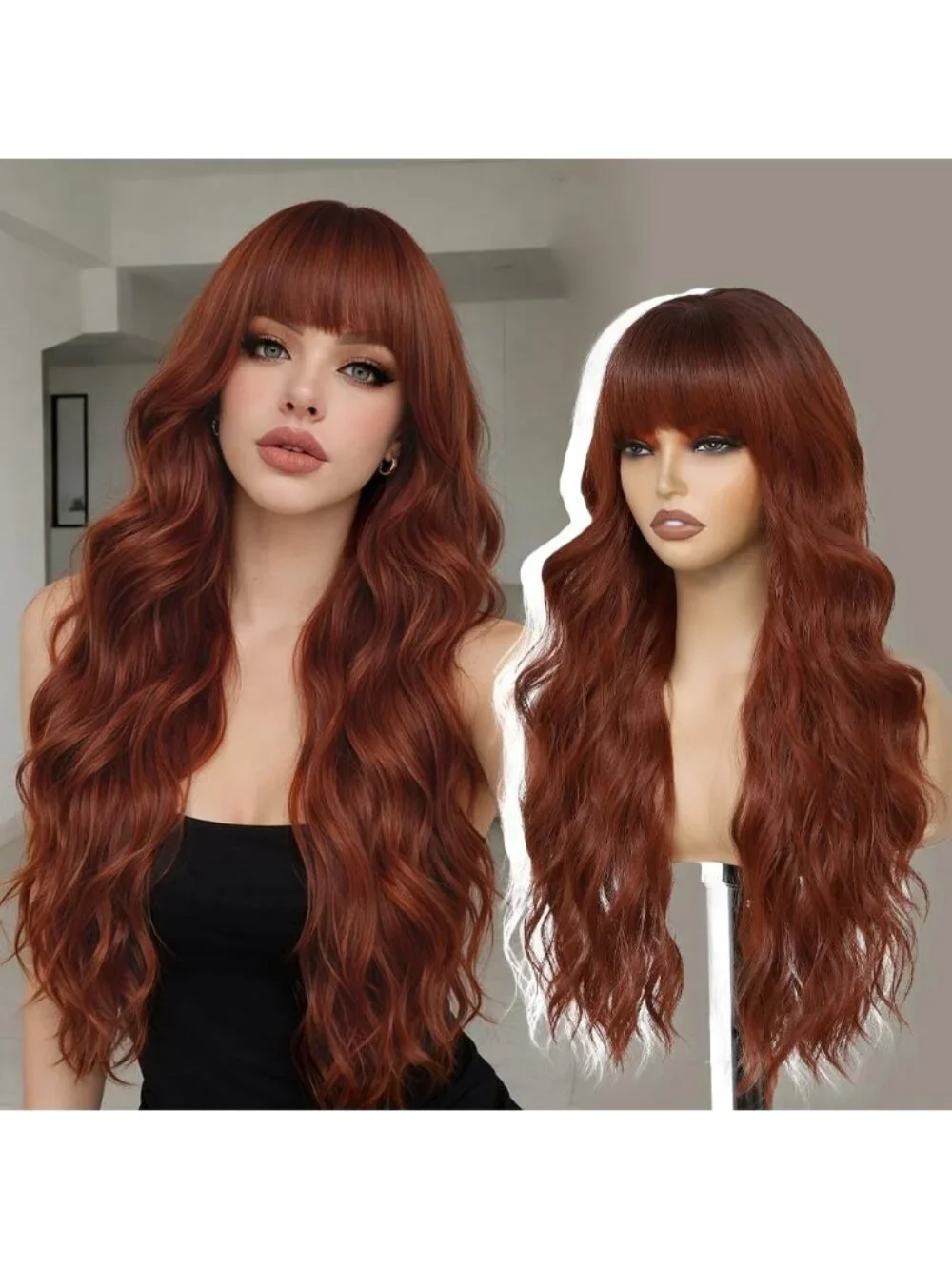 26 Inch Women's Ginger Soft Layered Wavy Curly Hair Wig with Natural Shine